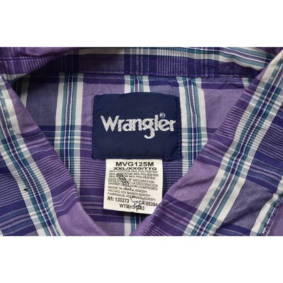 Wrangler Men's Western Snap Button Shirt Purple Plaid Regular Size XXL - Picture 6 of 8